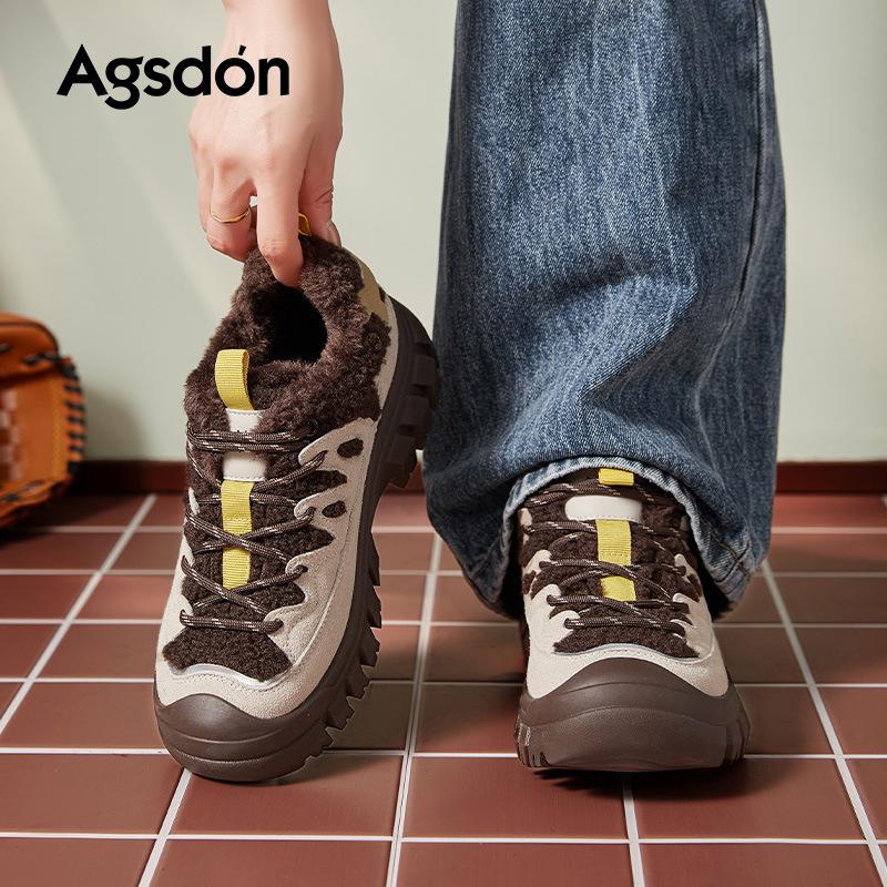 Augu Shiden Fleece Sneakers Women's 2025 New Winter Platform One-pedal Outdoor Cotton Shoes Thickened Fluffy Shoes