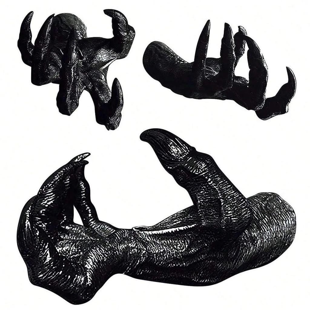 1pc, Black Resin Demon Claw Wall Hanger Halloween Party Decor Spooky 3D Hand Sculpture, Wall Mounted Jewelry Holder, Home Deco
