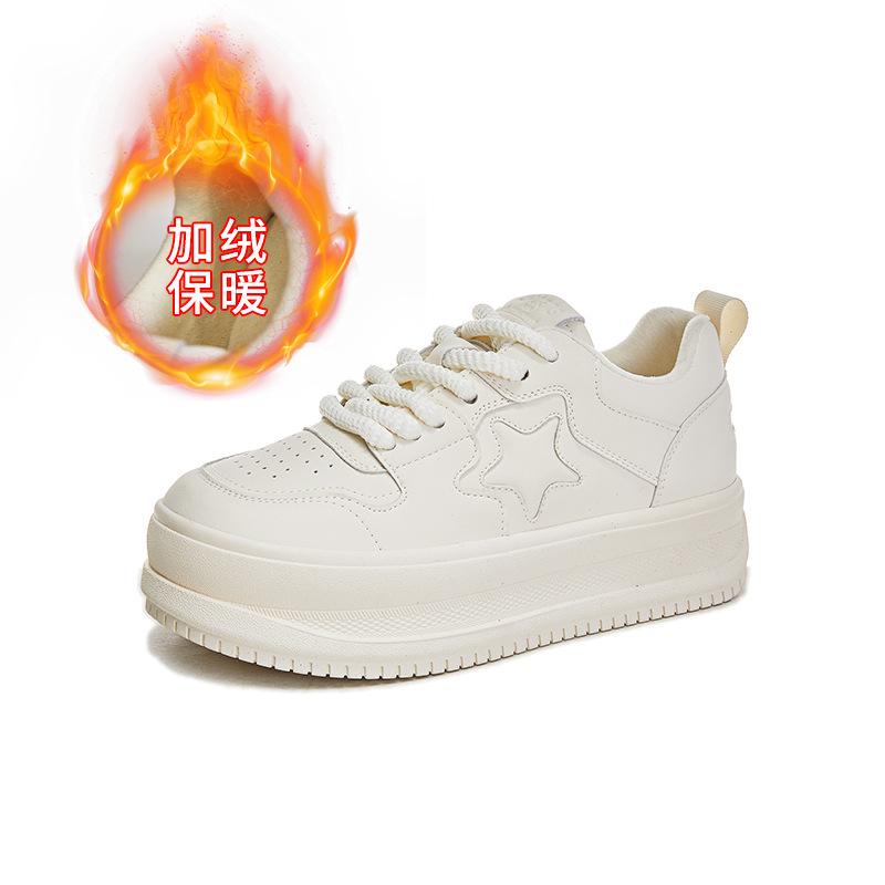 

Кожаные белые туфли женские 2025 зимние новые звездные бархатные спортивные туфли для серфинга женские туфли на плоской подошве повседневные туфли универсальные женские туфли 35 бежевый