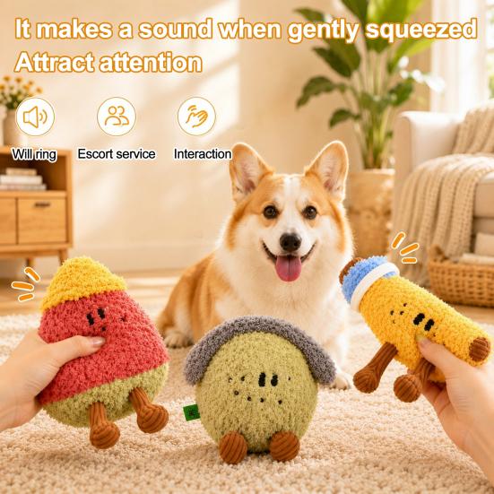 Teeth Grinding Toys for Puppies Plush Fruit Dog Toy with Bell, Squeaky Interactive Chew Toy, Shape Pet Soft Stuffed Small To Medium Dogs