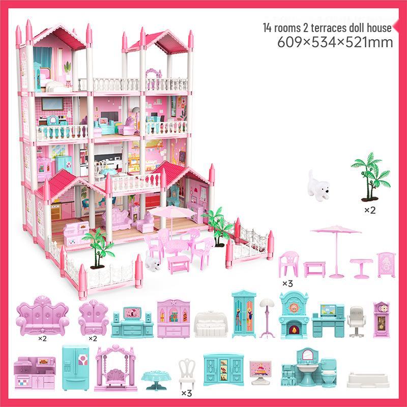 Işıklı Kendin Yap Prenses Şatosu Bebek Evi - Küçük Kızın Oyun Evi