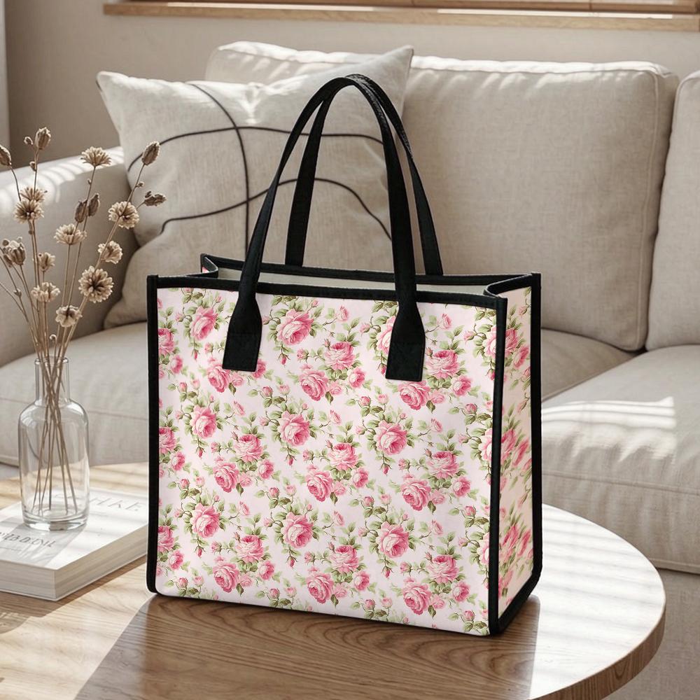 Floral Canvas Tote Bag Fashionable Casual Daily Shopping Handbag for Women