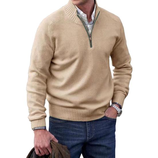 Yousheng Men Sweater Coat Half Zipper Knit Elastic Long Sleeves Stand Collar Outerwear Plus Size English Style Daily Wear School Mid Length Sweater