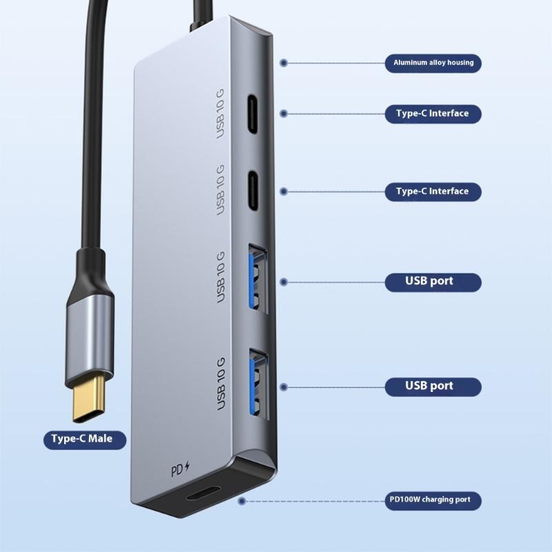 4 Port USB C Expansion Dock Fast Speed 10Gbps Data Transfer PD100W Charging Aluminum Alloys Adapters