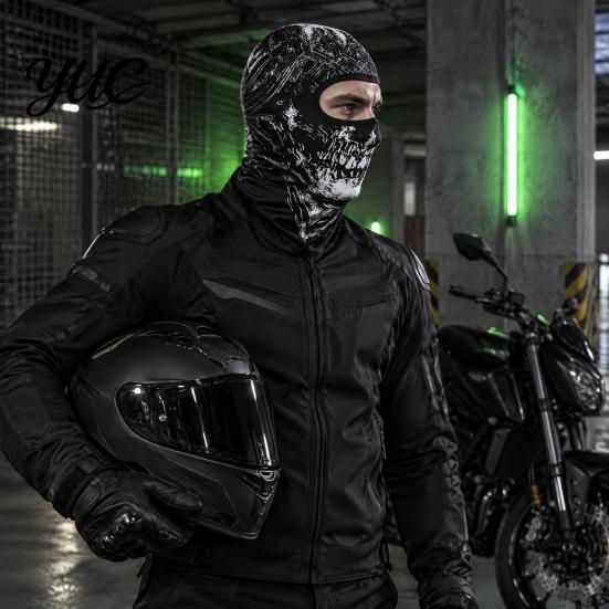 Elastic Face Shield Skull Print Mask for Motorcycle Riding, Windproof Velvet Ski Riding Balaclava, Neck Gaiter Cover Outdoor Sports Cycling Thermal