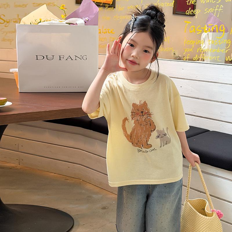 Girls' Korean Style Lightweight Cotton Cartoon T-Shirt