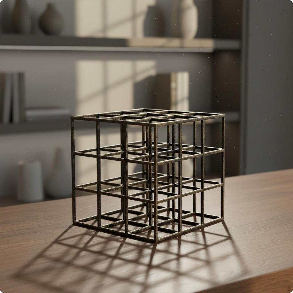 Wire Cube Sculpture Modern Minimalist Geometric Decor Iron Art for