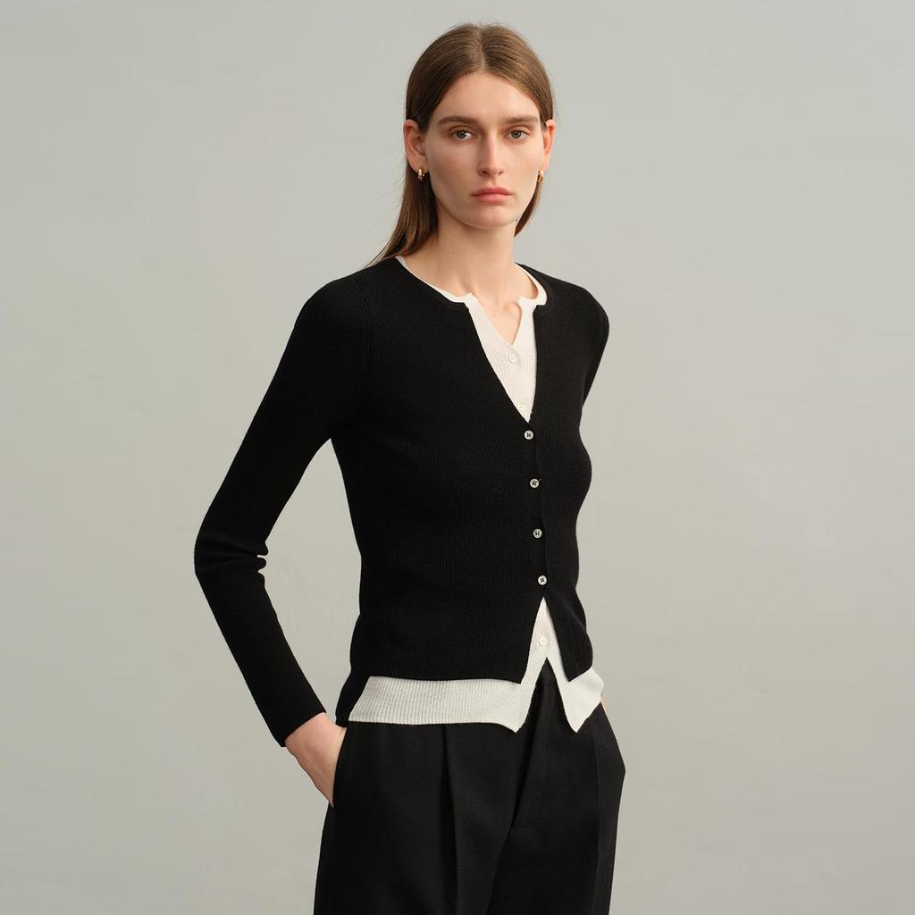 Women's Pure Wool Cardigan - German Yanzhi Yarn, Two-Piece Knit, Long-Sleeve Sweater Coat