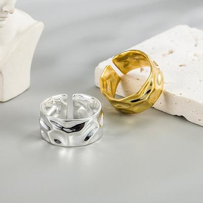 BF CLUB 925 Sterling Rings for Women Fashion Geometric Handmade Irregular Gold Wide Ring Party Christmas Gift