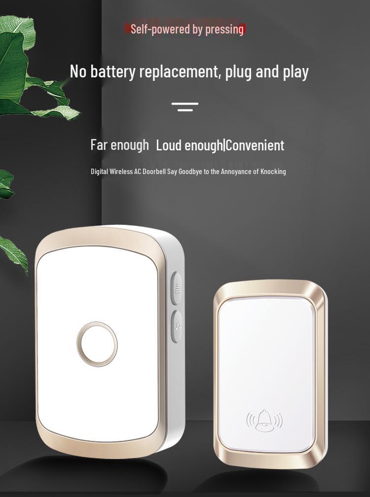 Self-Powered Waterproof Wireless Doorbell with Long-Range Remote and Elderly Call Button