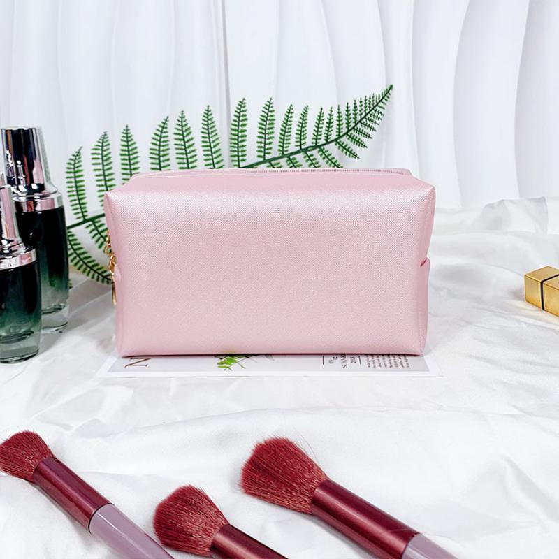 Dopaminová kožená kosmetická taška na úschovu make-upu, osmihranná malá čtvercová taška, jednoduchá jednobarevná dárková kosmetická taška
