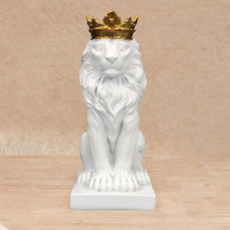 Lion Crowned Statue Table Decoration Handmade Desk Resin Ornament 14.5cm Tall for Wine Cabinet and Home Decoration
