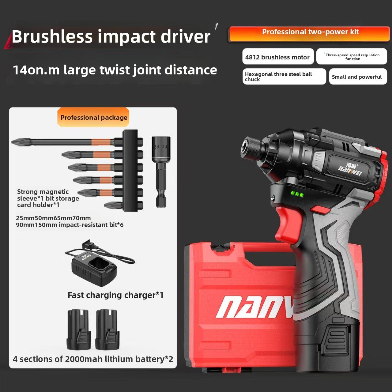 

NANWEI Бесщеточная аккумуляторная ударная дрель Ручная 16,8 В литий-ионная электрическая дрель/шуруповерт Бытовой аккумуляторный электроинструмент Электрический шуруповерт 16.8V+2 batteries