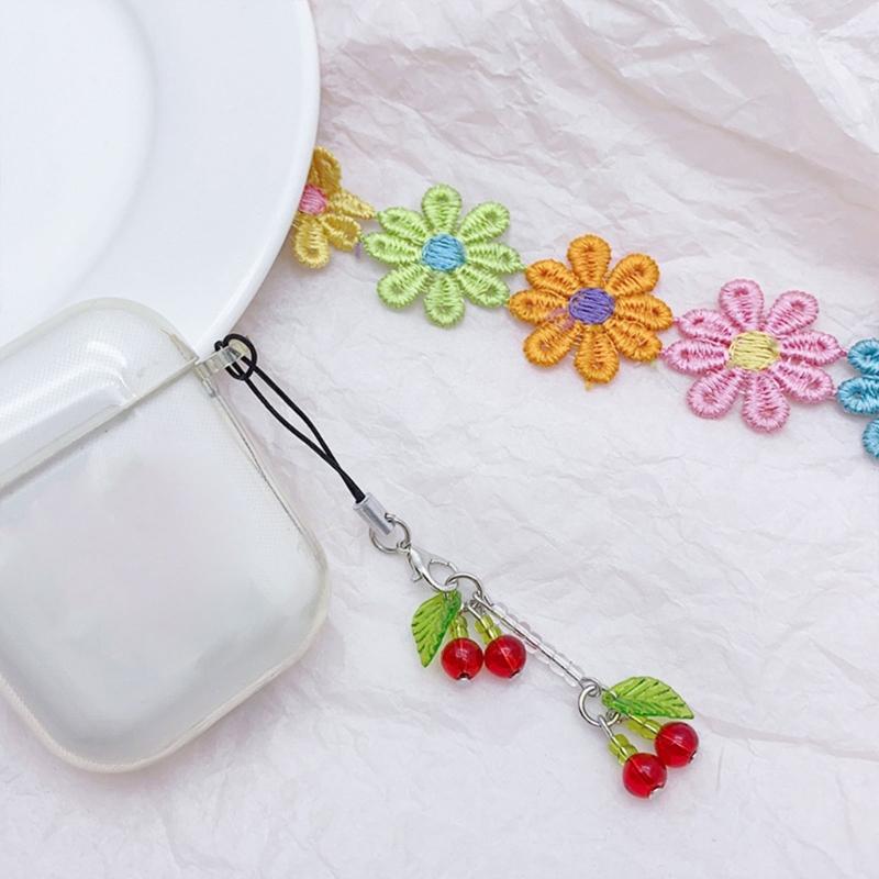 Fashion Beaded Cherry Phone Charm Straps Car Keys Hanging Pendants Y2K Style Bag Decoration Lanyard Purse Accessories