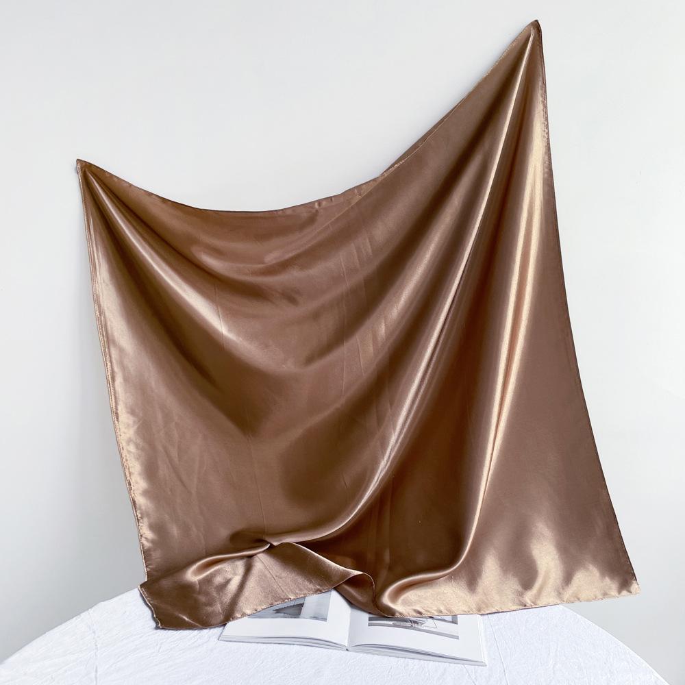 Fashionable New Versatile Headscarf Large Square Scarf Solid Color Scarf Women'S Simulated Silk Satin Scarf