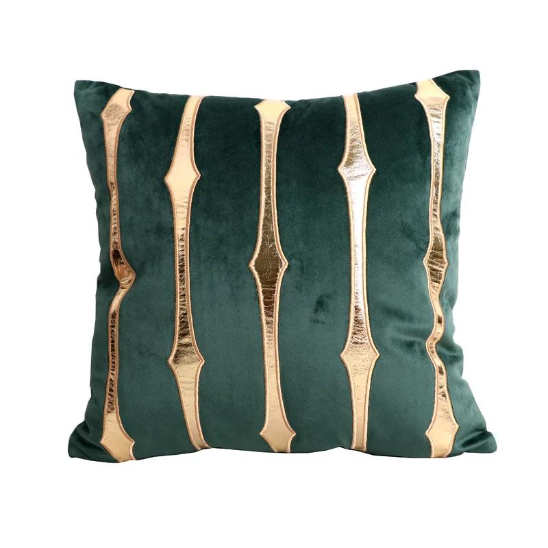 Mint Blue Velvet Cushion Cover with Gold Decor Coffee Seat Home Sofa Living Room Bed Pillowcase Funda Cojin