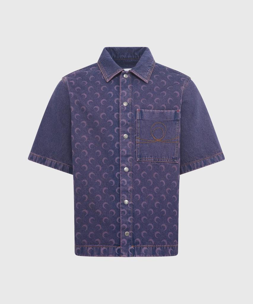 MARINE SERRE (M) Moon Laser Denim Workwear Shirt Lavender Moon Laser Denim Workwear Shirt Pu20 Lavender