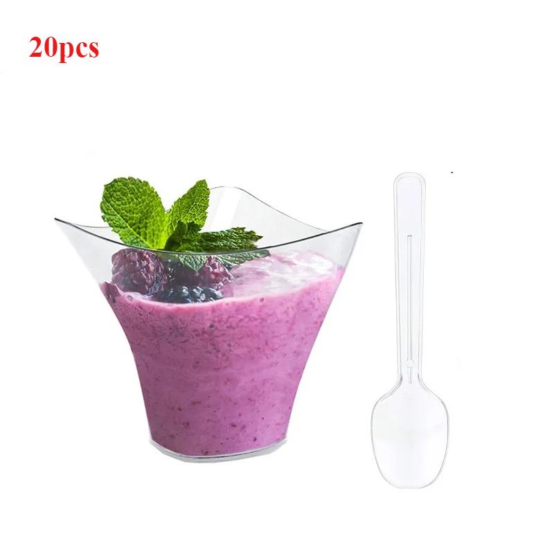 

20/40 шт. Пластиковый десертный стаканчик с ложкой, стаканчик для пудинга, десертный стаканчик для торта, 130 мл, стаканчик для закусок, желе, йогурта, мусса, десертный стаканчик для выпечки