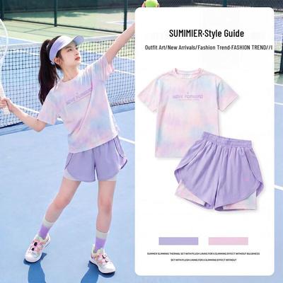 Moonkids Girls' 2026 Summer Ice Silk Quick-Dry Sports Two-Piece Set