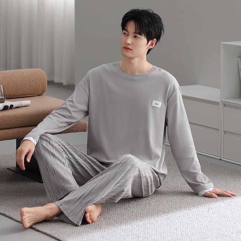 

Spring And Autumn Pajamas Men S Pure Cotton Long-Sleeved Pullover Can Be Worn Outside Autumn And Winter Men S Casual Loose Plus Size Loungewear 4XL