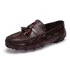 Fashion Genuine Leather Mens Casual Shoes Slip On Dress Loafers Men Large Size Driving Shoes Crocodile Pattern Business Formal Mocassins