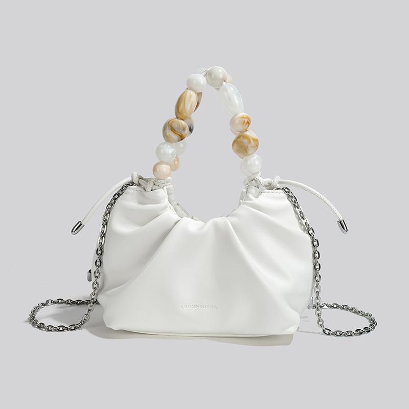 Summer Luxury Chain Handbag Women Fashion Beaded Pleated Cloud Bags Texture Soft Pu Single Shoulder Crossbody Bag with Gift Box