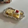 European Style Vintage Embossed Tray Gold/Silver Embossed Design Desserts Plate Iron Save Space Retro Serving Platter