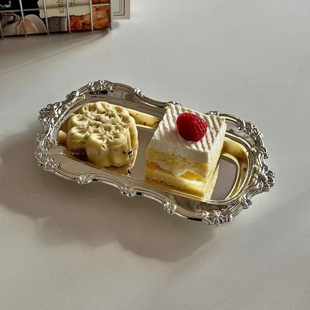 Embossed Design Vintage Embossed Tray European Style Jewelry Decoration Plate  Cosmetics Storage