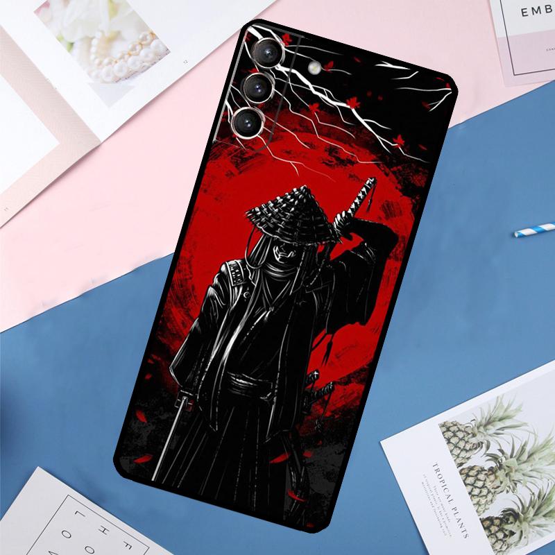 Japan Ninja Samurai Red Sun Case For Samsung Galaxy S25 Ultra S21 S22 S24 S23 Ultra S9 S10 Plus S21 FE S25 FE Back Cover