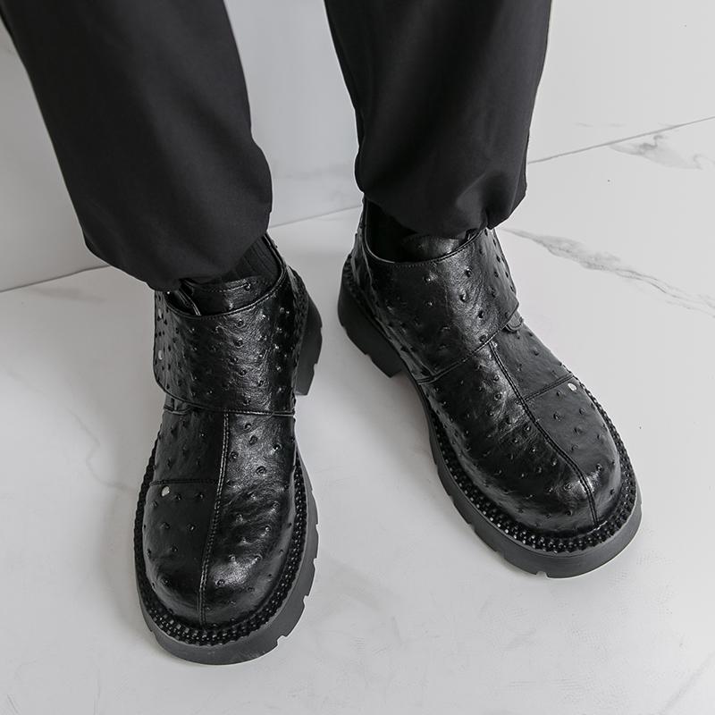Men’s Retro Punk Thick Sole Platform Boots Elevator Boots Black Zipper Round Toe Motorcycle Boots High Boots Plus Size