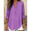 Women's Henley V Neck Long Sleeve Loose Solid Linen Blend Tunic Top Plus Size Casual Blouse