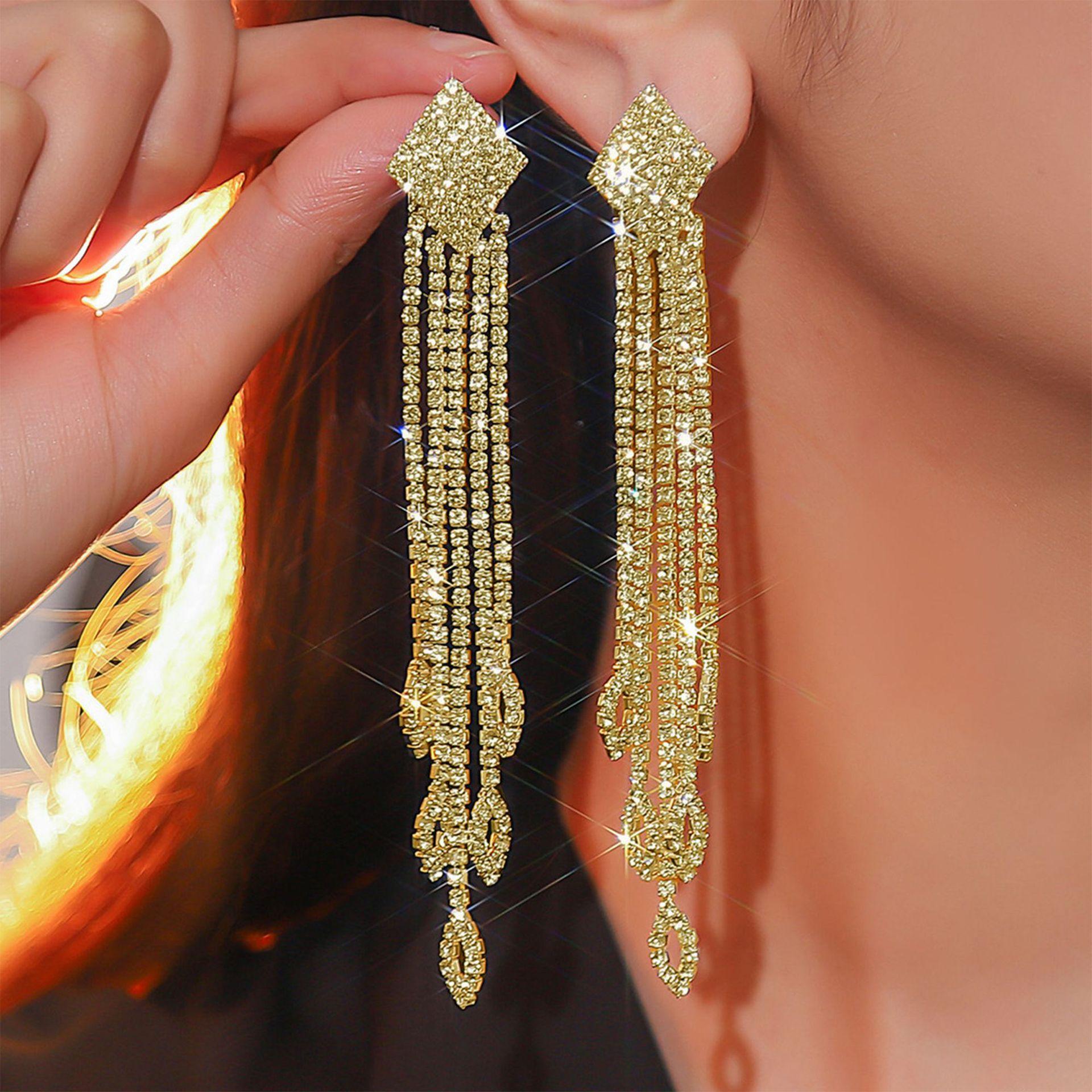 

Длинные серьги с преувеличенными бриллиантами, модные серьги в стиле «Темперамент», аксессуары к платью, женские серьги, свадебные серьги