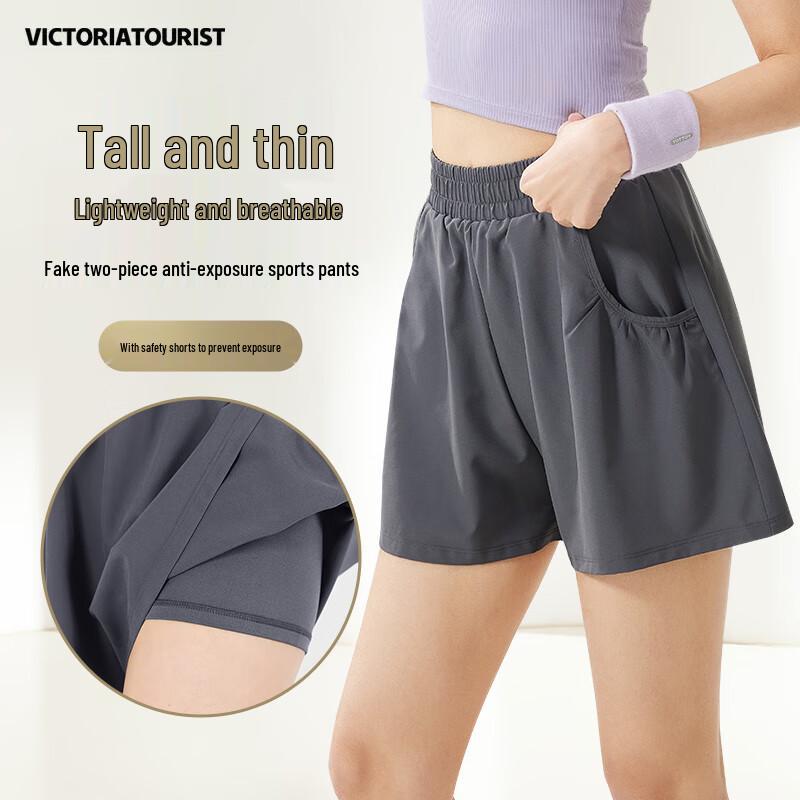 VICTORIATOURIST Women s 2-in-1 Quick-Dry Athletic Shorts L морской скалы серый