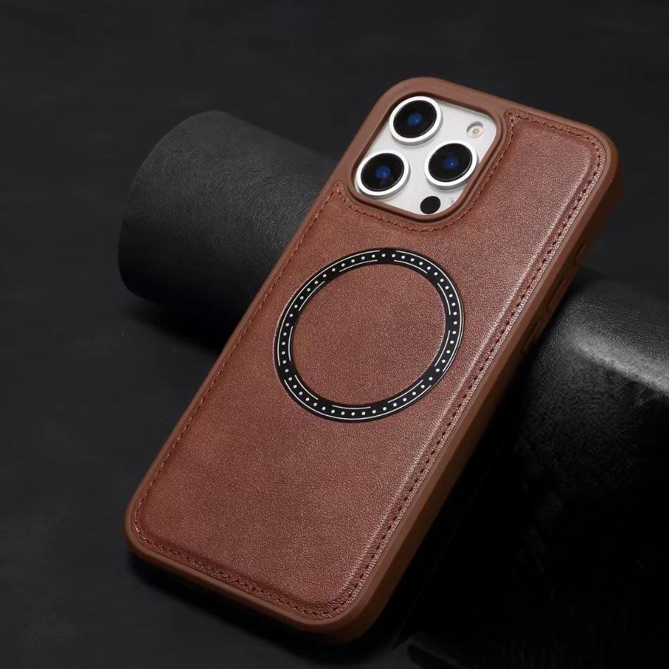 

Genuine Leather Case with Magnetic Ring for iPhone 17 Pro Max/16 - Simple Anti-drop Protective Cover iPhone 17 Pro кофейный