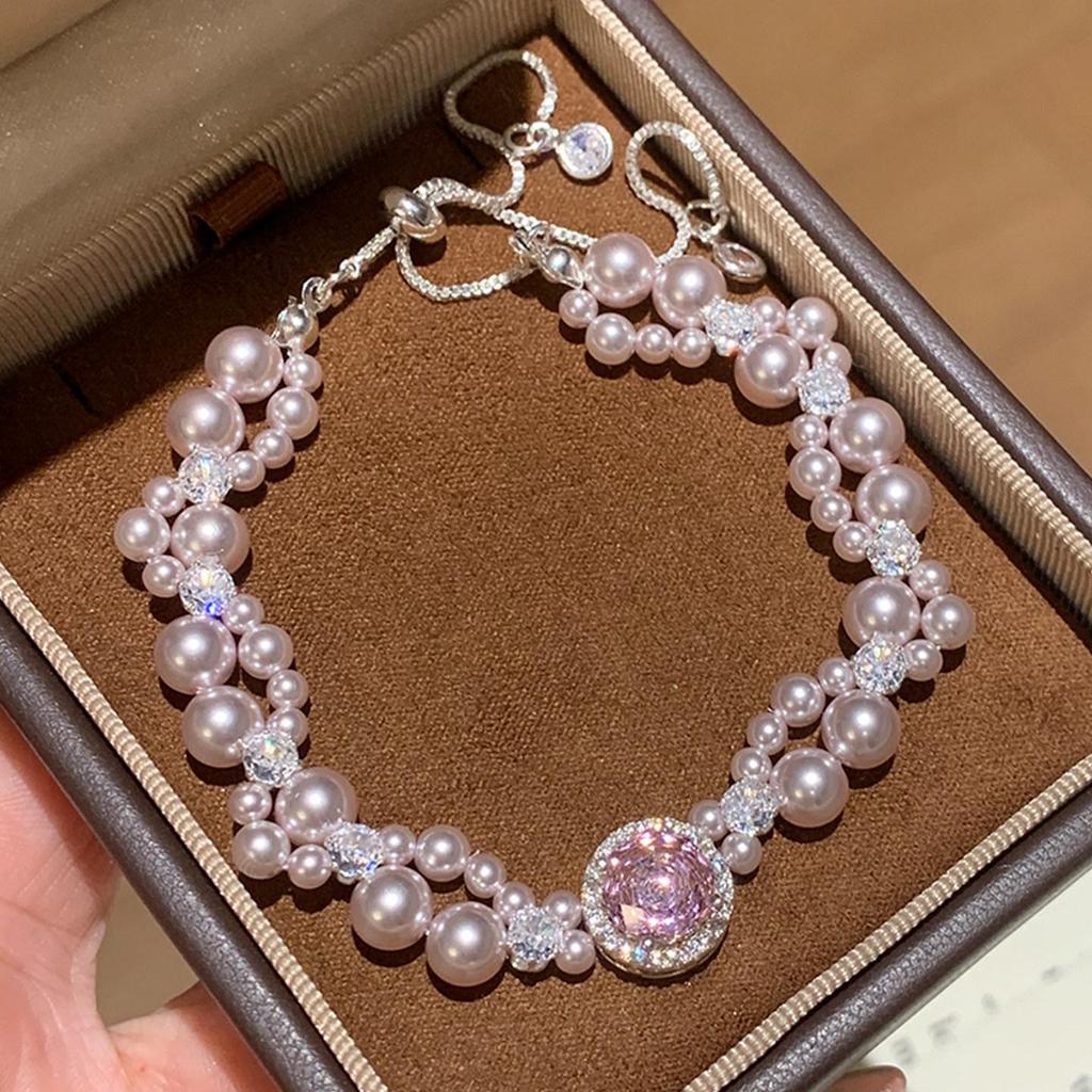 Zircon Pearl Double-Layer Pull-Out Bracelet - Light Luxury Retro Chinese Style Exquisite Jewelry.