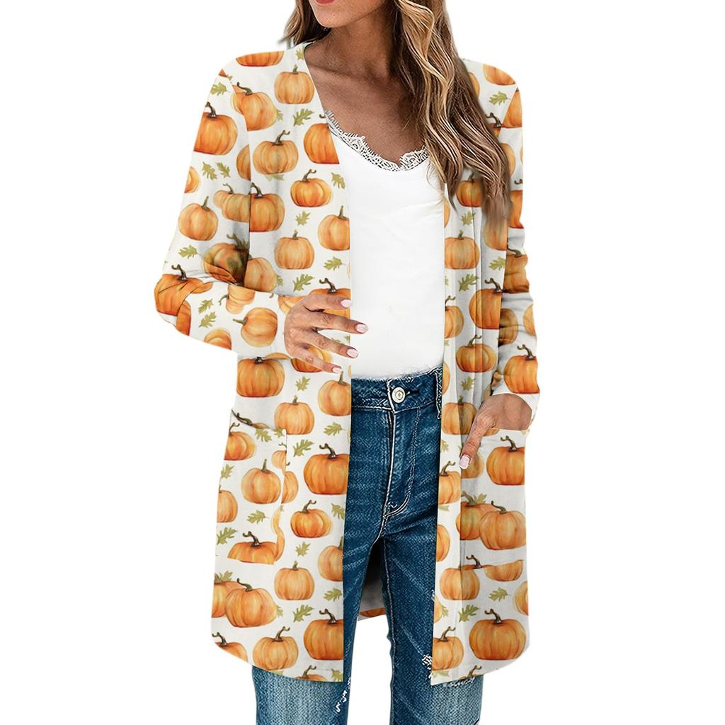 Women's Lightweight Long Sleeve Open Front Cardigans Long Sleeve Lightweight Vintage Printed Coat With Pockets