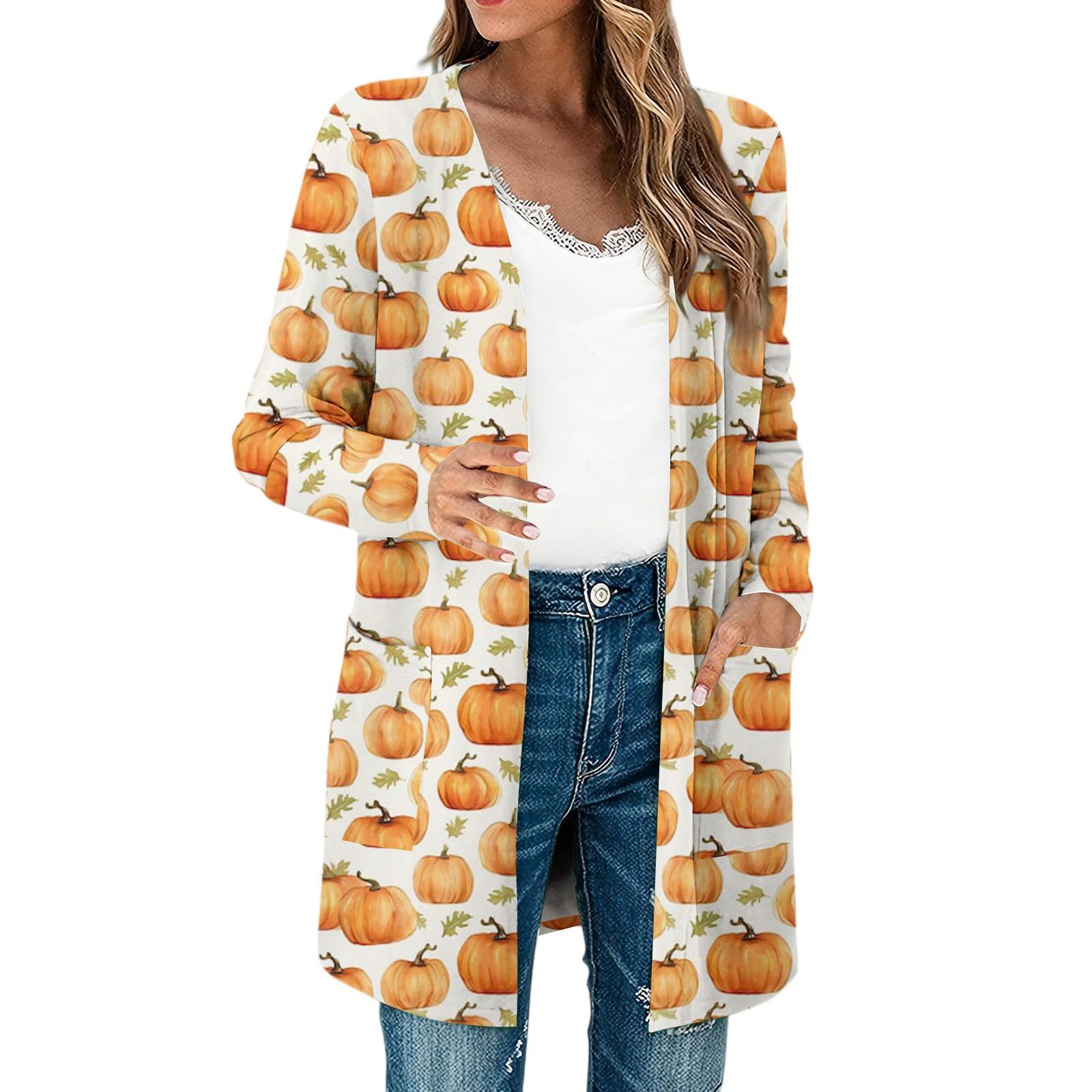 

Женские легкие кардиганы с длинным рукавом и открытой передней частью, легкое винтажное пальто с длинным рукавом и принтом, с карманами L оранжевый