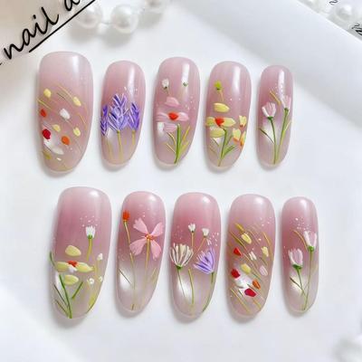 Mjuk Rosa Gradient Vildblomma 3D Präglade Nageldekorationsklistermärken