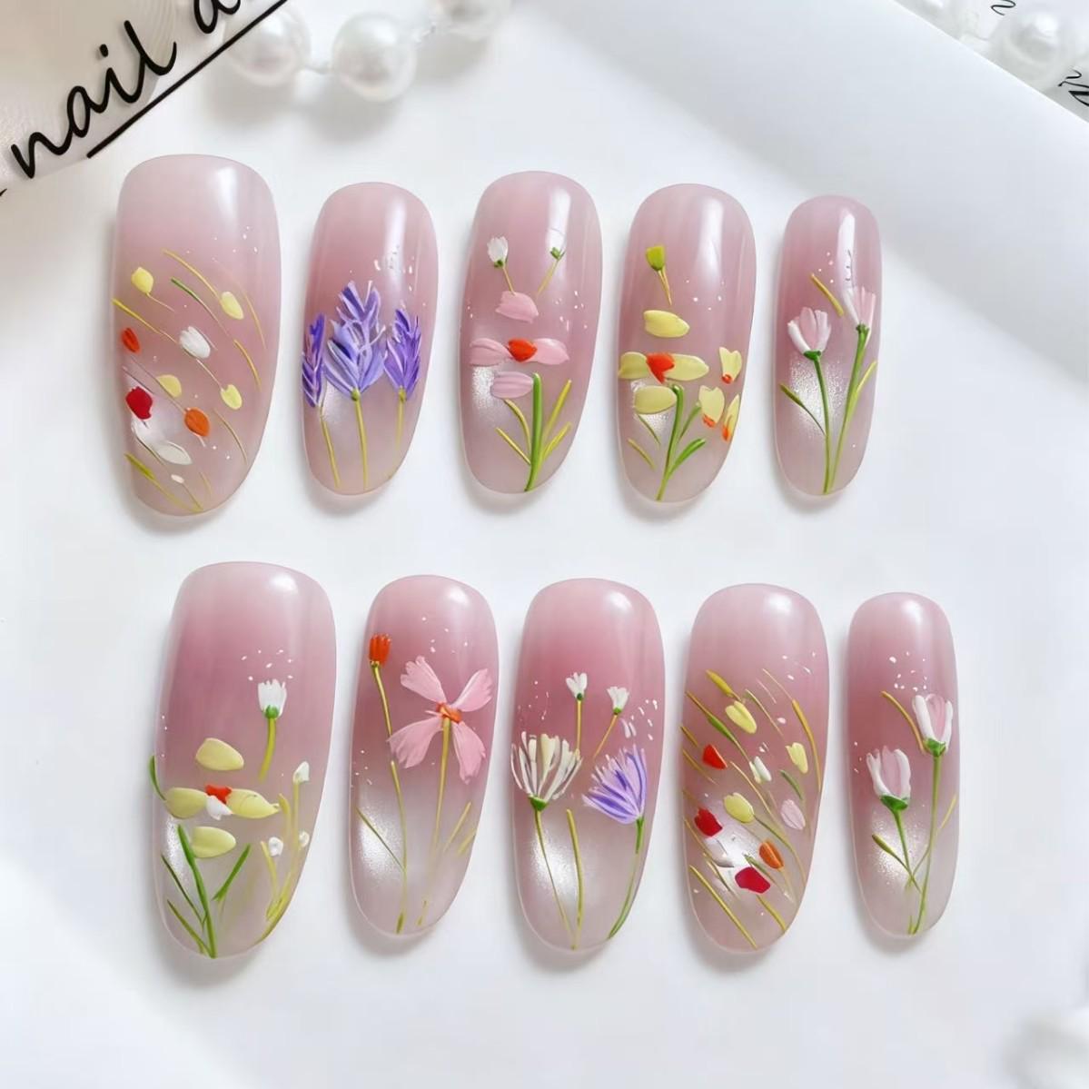 Gentle Pink Gradient Wildflower 3D Embossed Nail Art Stickers No