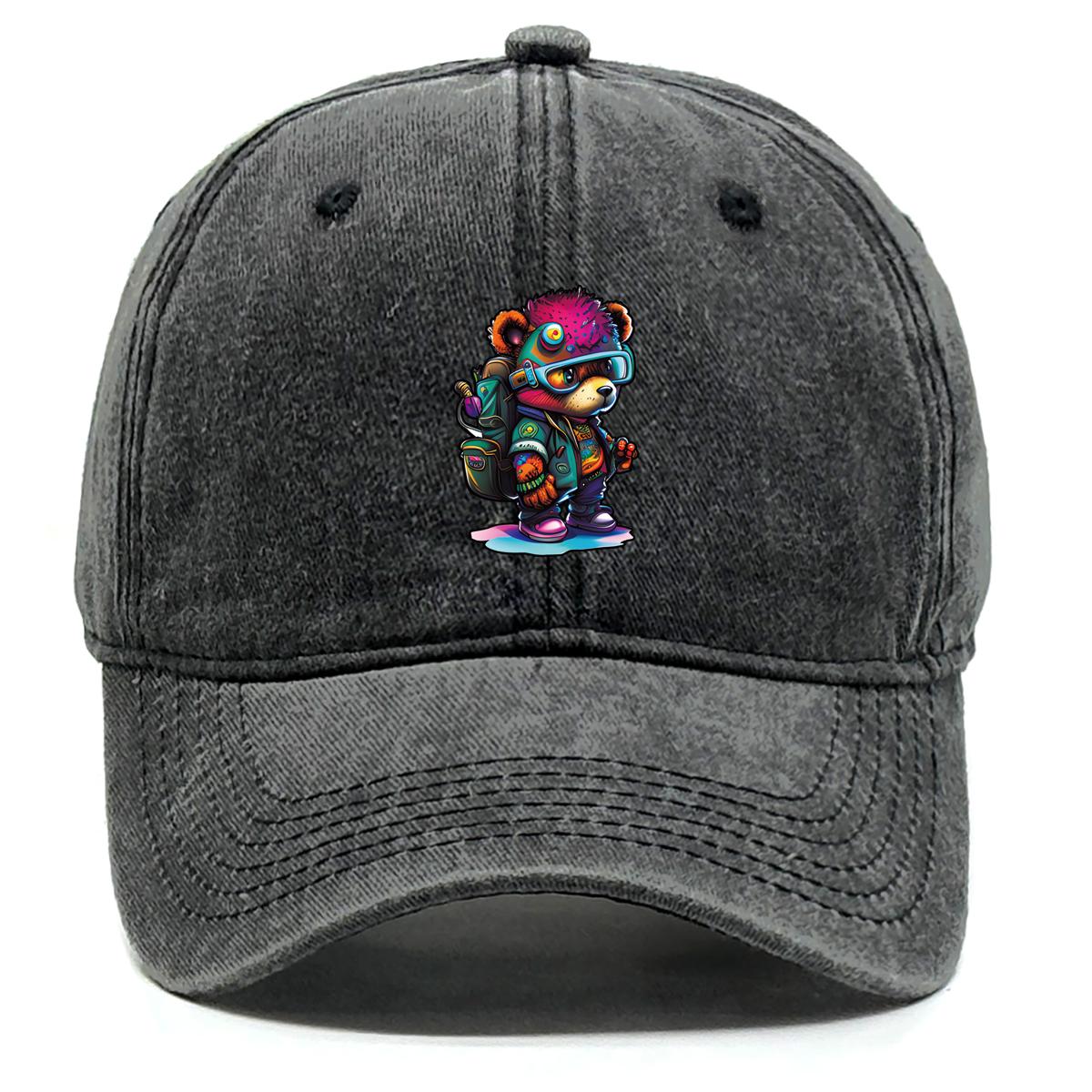

Soldier Bear Print Adjustable Baseball Cap, Animal Trucker Hat Solid Color Raw Brim Curved Brim Fit Snapback Baseball Hat as the picture чорний