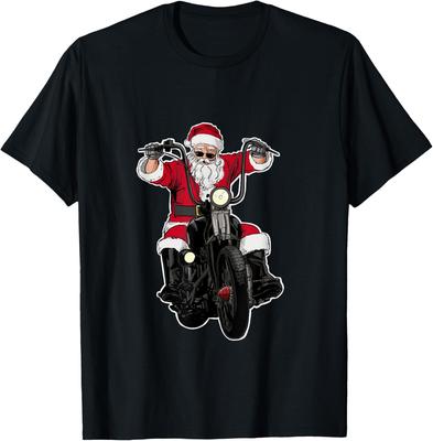 Cool Riding Motorcycle Santa Motorcycle Riding Graphic Tee Men's Casual Cotton T-Shirt
