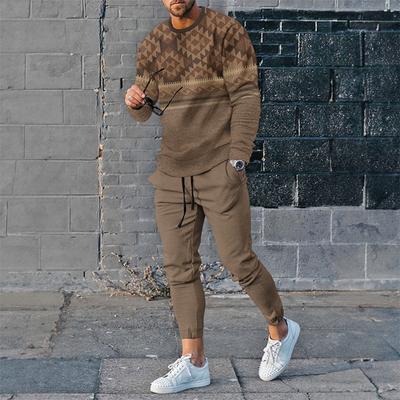 Men's Sweat-shirt Set Print Long Sleeve T Shirt Pants Suits O Neck Tops Sweatpants Sportswear Male Tracksuits Sets Men Clothing