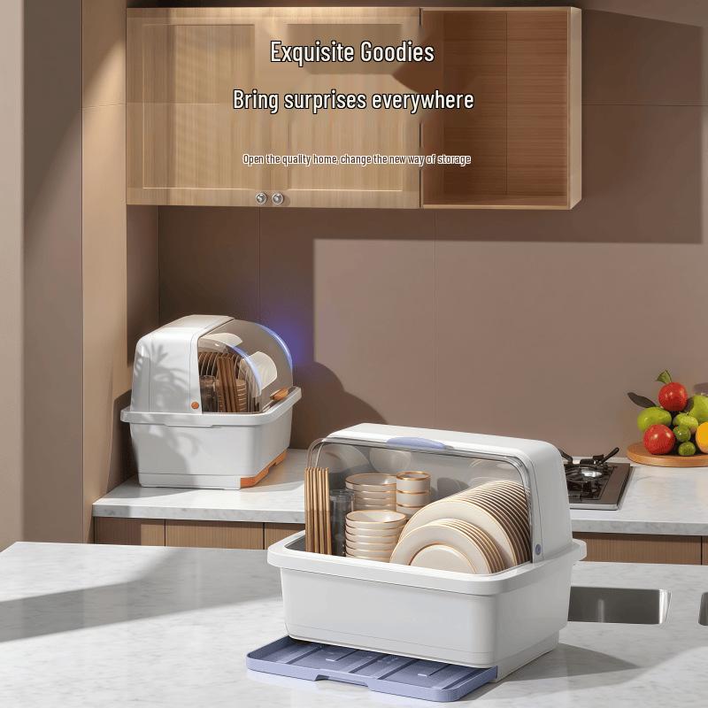 Large Kitchen Cabinet Storage Rack with Lid - Bowl, Plate, and Tableware Organizer with Drawer Drainer.