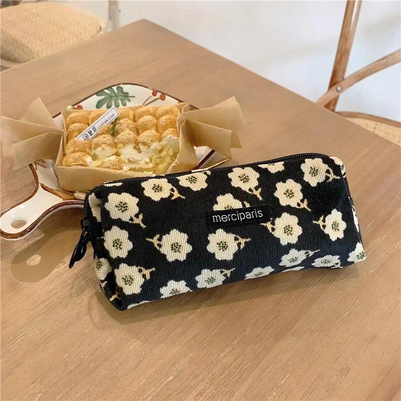 Lady Zipper Travel Toiletry Bag Necesserie Organizer Student Cute Pencil Case Korean Corduroy Cosmetic Bag Small Makeup Pouch