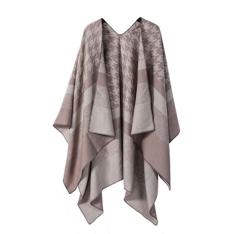 Women's European & American Double-Sided Solid Color Cape Shawl with Striped Edge