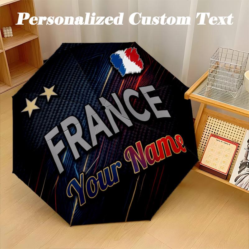 8 Rib Auto Folding Umbrella France national football team Print Custom Name Text Portable Rain Gear