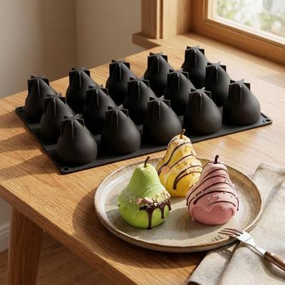 Moule en Silicone 3D Poire 15 Cavités Forme Fruits Résistant à la Chaleur Moule pour Glaçons Antiadhésif Flexible Moules à Gâteau Mousse à Cuisson