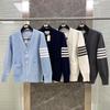 Classic Unisex V-Neck Knit Cardigan with Four-Bar Stripes