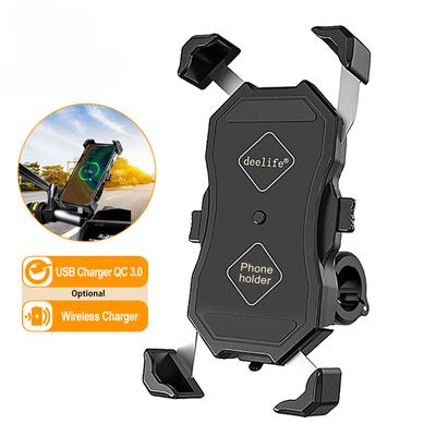 Motocikla tālruņa turētājs ar USB/bezvadu lādētāju, ūdensizturīgs mobilā tālruņa atbalsts motocikla velosipēdam