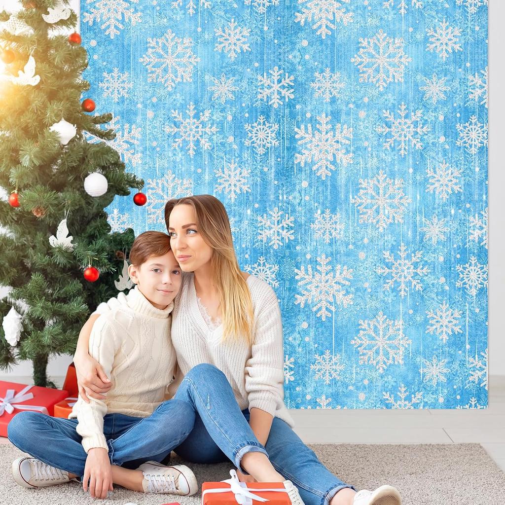 Party Decorations Foil Fringe Curta, 2Pack Snowflake 3.3x6.6ft Tel Foil Fringe Curta Winter Photo Booth Prop Backdrops, Blue Snowflake